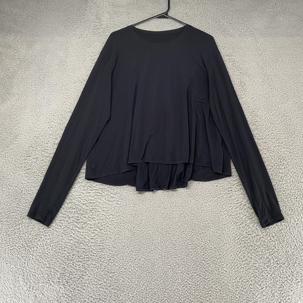 Lululemon Modal Relaxed Fit Lounge Shirt Womens 8 Black Long Sleeve Top Flowy